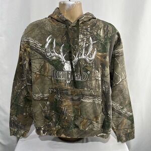 RedHead Hoodie Mens Large Camo Brown Deer Skull Graphic Pullover Hunting Cotton